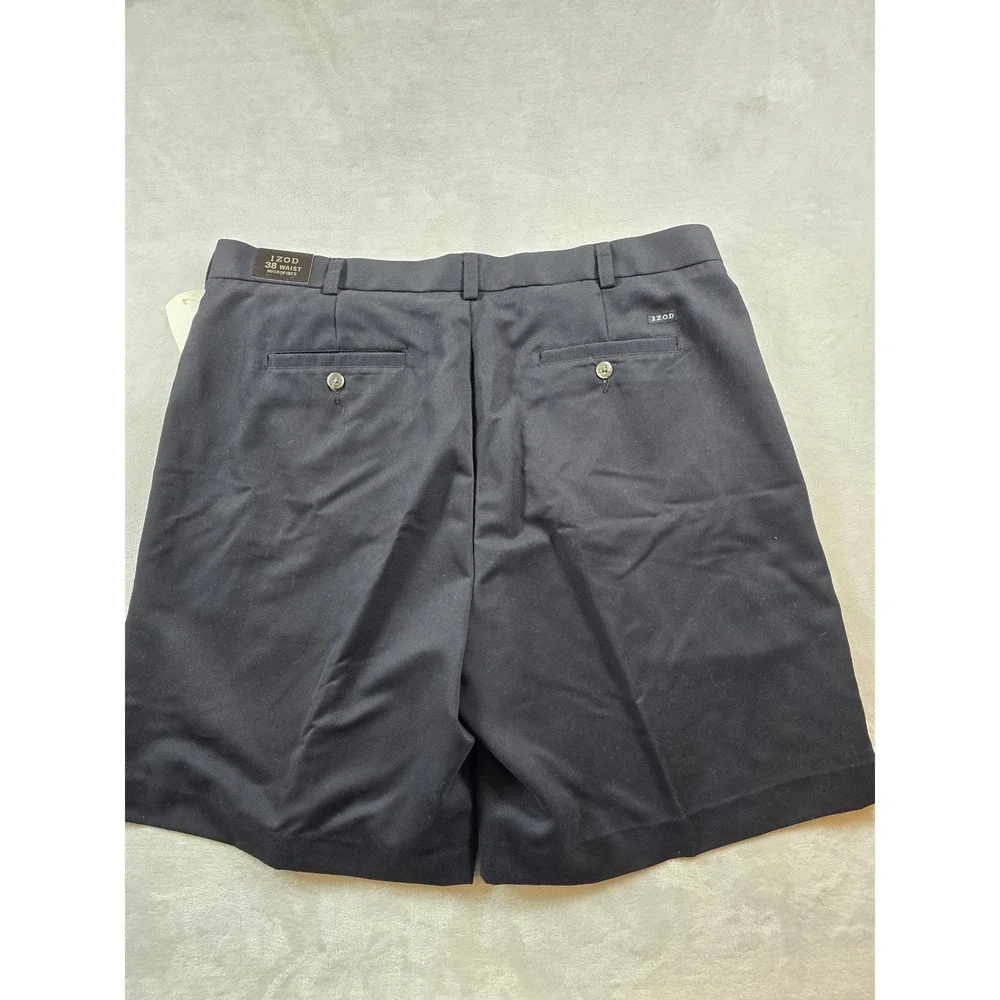 IZOD Golf Shorts Mens 38 Navy Blue Polyester Microfiber Pleated Front NEW